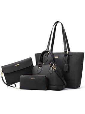 4-Piece Women's Handbag Set with Faux Leather Tote, Crossbody, Shoulder Bag &